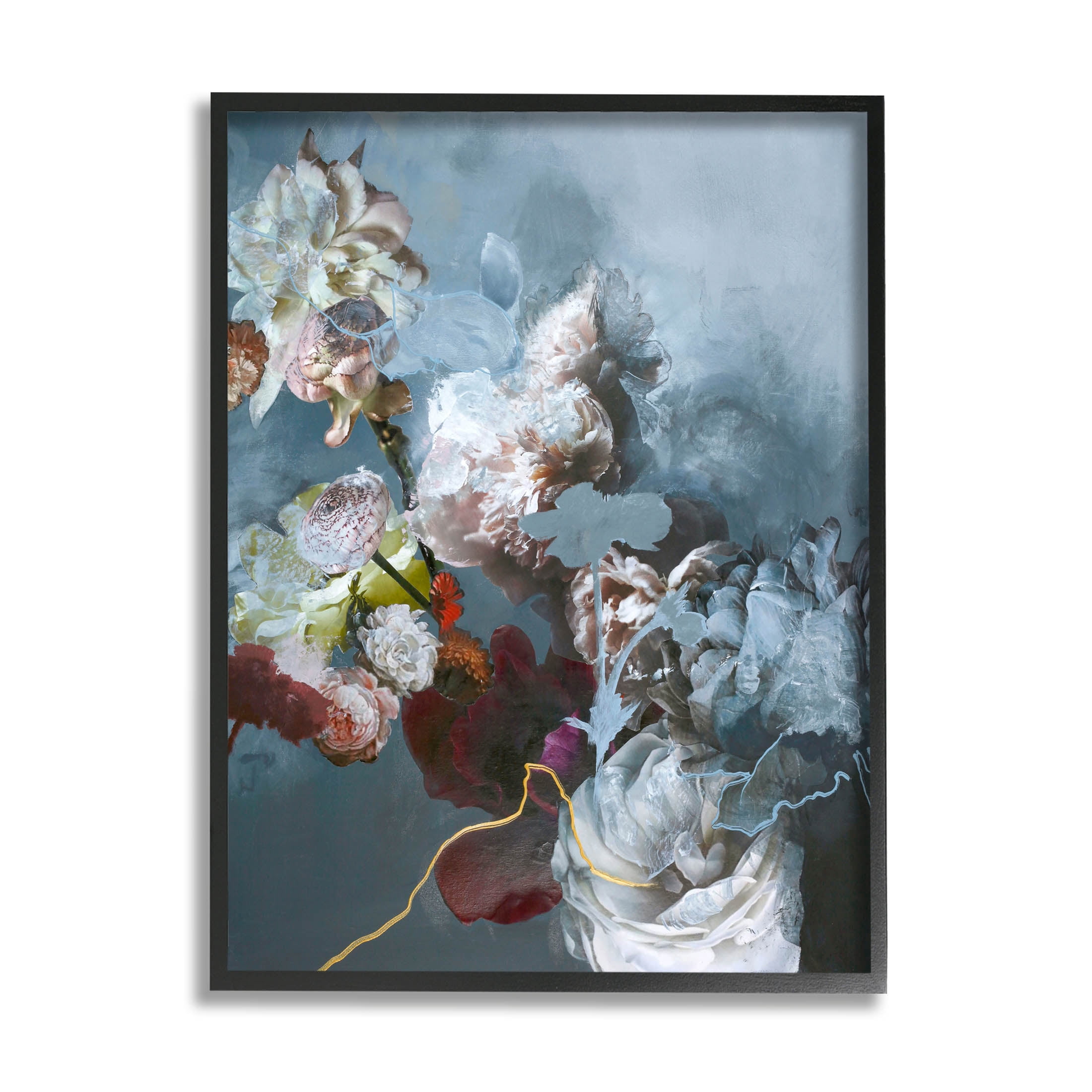 Blooming Contemporary Florals Abstract Graphic Art Black Framed Art Print Wall Art