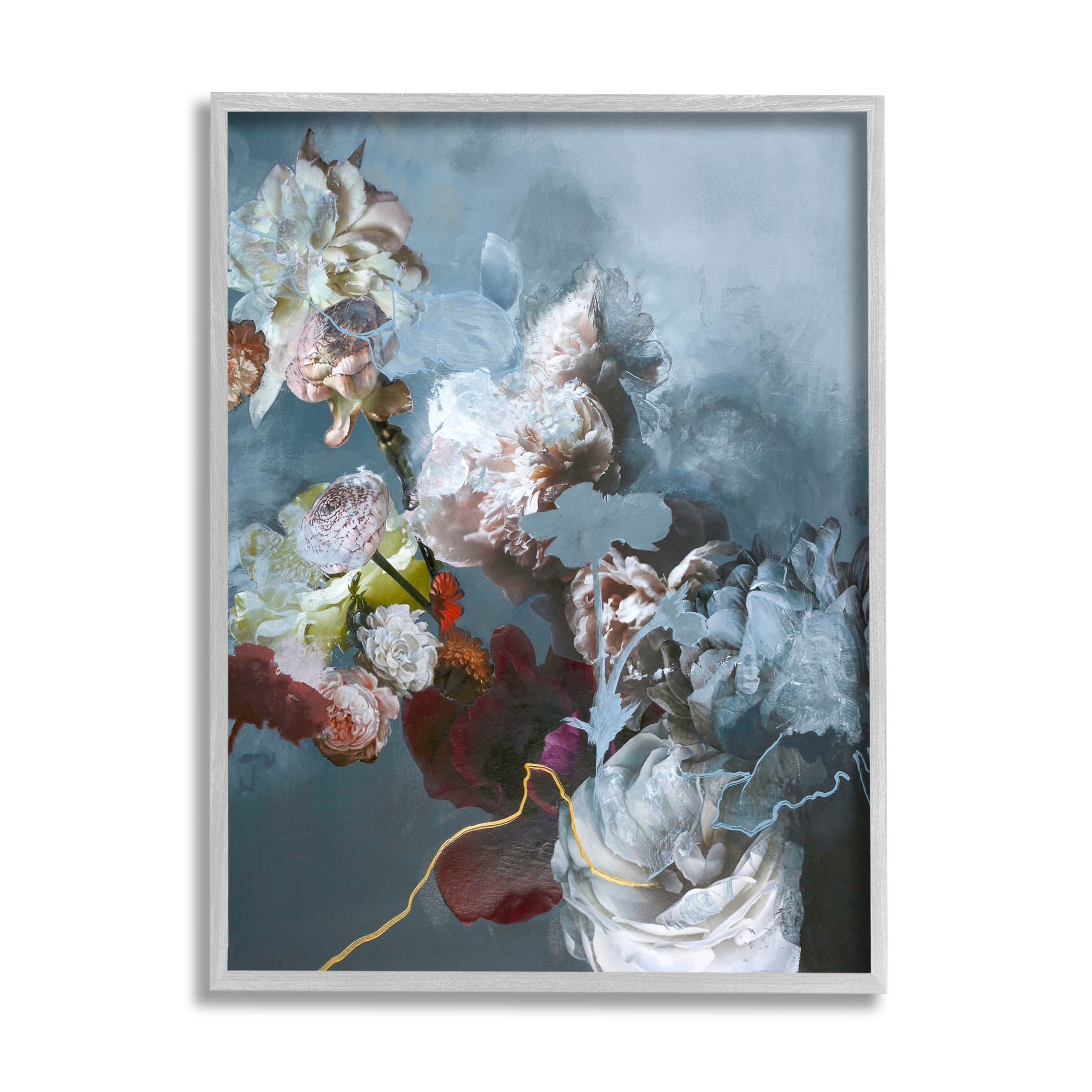 Blooming Contemporary Florals Abstract Graphic Art Gray Framed Art Print Wall Art