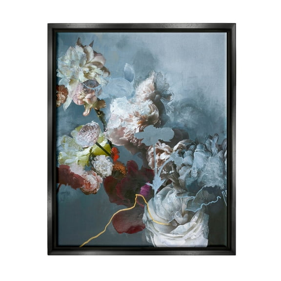 Blooming Contemporary Florals Abstract Graphic Art Jet Black Framed Art Print Wall Art