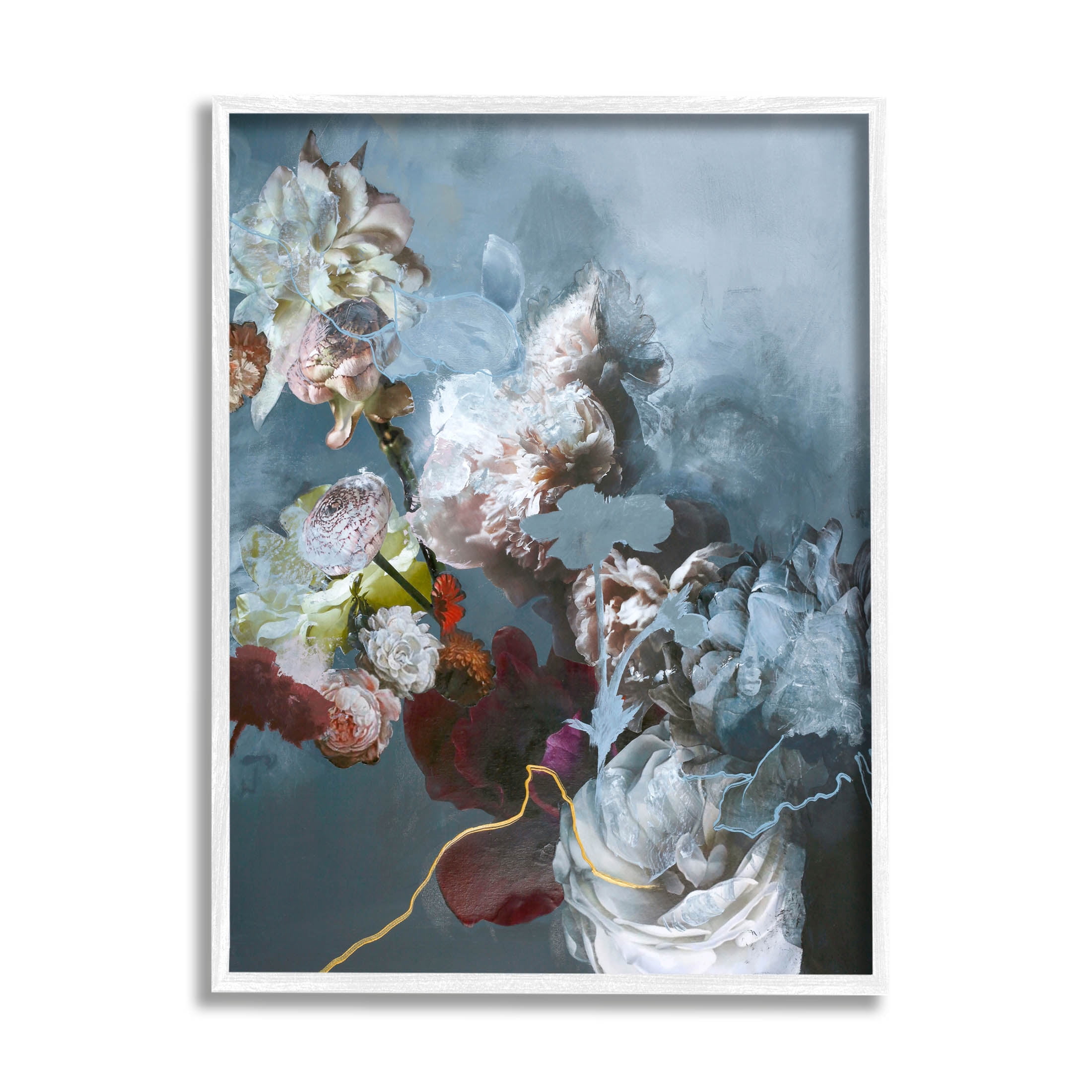 Blooming Contemporary Florals Abstract Graphic Art White Framed Art Print Wall Art