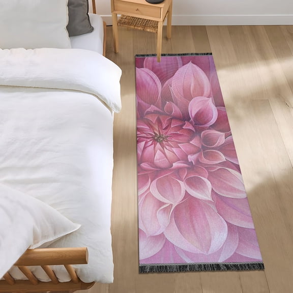 Blooming Dahlia Bedside Runner Rug 2'x 6' Non Slip Carpet Floor Mat Area Rug
