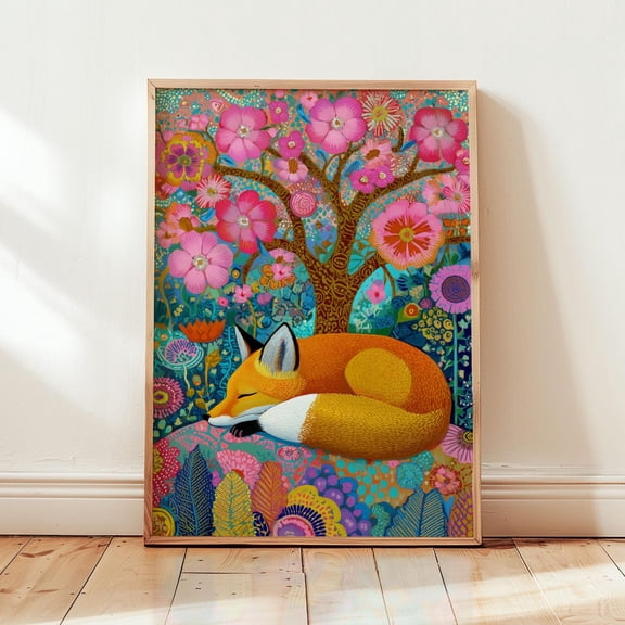 Blooming Den Fox Fauvist Print Botanical Animal Decor Unframed Paper Print