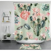Blooming Desert Delight: Elevate Your Bathroom with a Cactus Blossom Shower Curtain and Whimsical Butterfly Decor