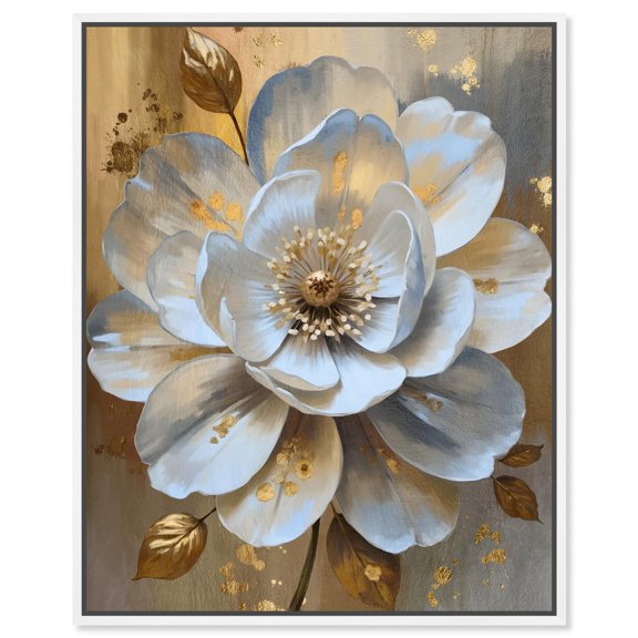 Blooming Elegance Canvas Print Gold Floral Wall Art by Art Remedy, White Frame, 24 x 30