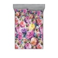 thumbnail image 1 of Blooming Floral Fitted Sheet & Pillow Sham Set, Vintage Watercolor Flowers Boho Garden Scene Art Romantic Print, Decorative Printed 3 Piece Bedding Decor, Calking, Magenta Pale Fuchsia, by Ambesonne, 1 of 2