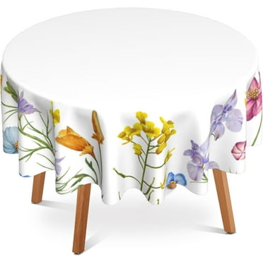 Blooming Floral Round Tablecloth 60 Inch,Spring Summer Flowers Waterproof Table Cloth Cover Cover Heat Resistant for Kitchen Dining Indoor Outdoor Farmhouse Decor