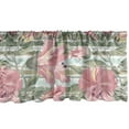 thumbnail image 1 of Blooming Floral Window Valance, Leafy Design Pastel Springtime Flowers on Striped Back Print, Curtain Valance for Kitchen Bedroom with Rod Pocket, 54" X 18", Pastel Pink Peacock Green, by Ambesonne, 1 of 2