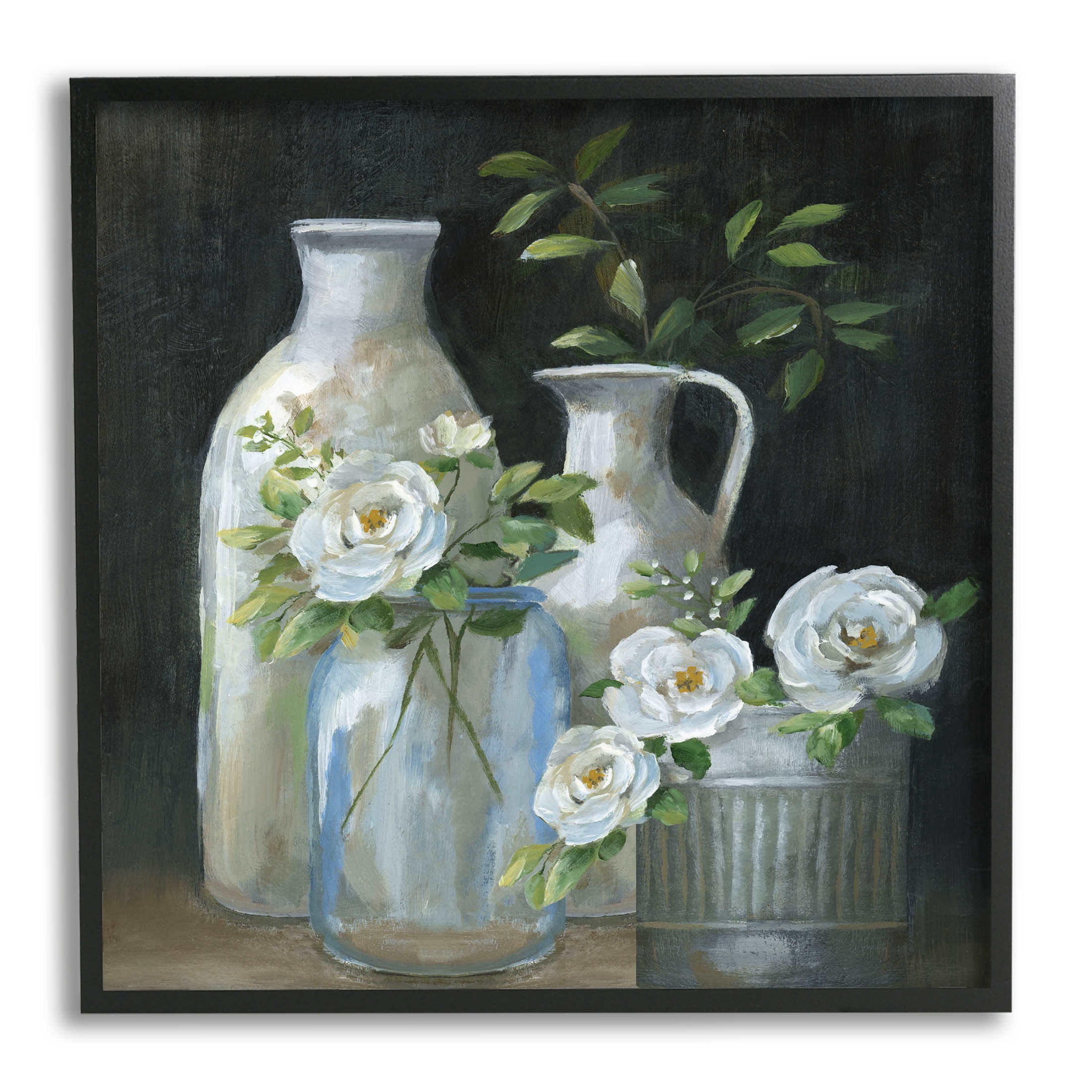 Blooming Florals Botanical Jugs Botanical & Floral Graphic Art Black Framed Art Print Wall Art