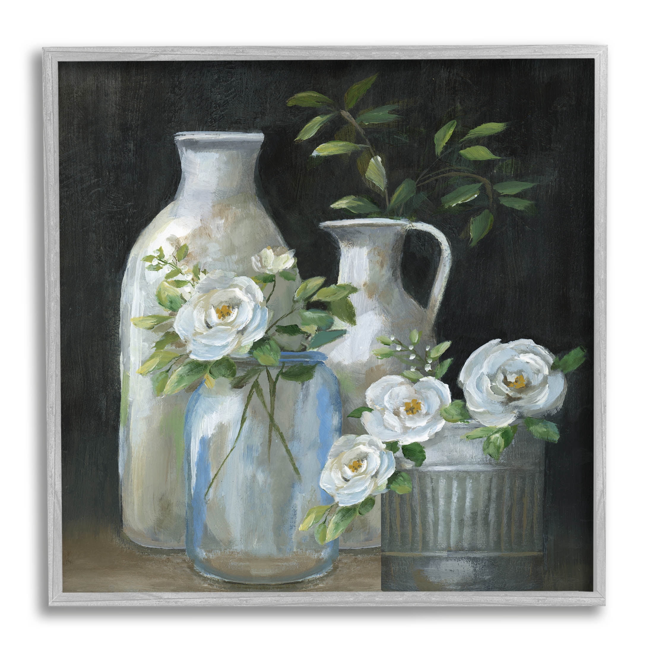 Blooming Florals Botanical Jugs Botanical & Floral Graphic Art Gray Framed Art Print Wall Art