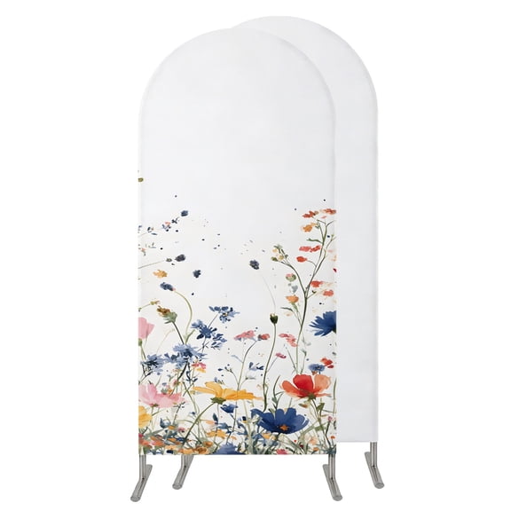 Blooming Flower Arch Backdrop Cover 4 FT,Spandex Wedding Arch Stand Covers Stretchy Backdrop,Spring Floral Summer Botanical Colorful Round Top Party Arched Background for Birthday Event Baby Shower
