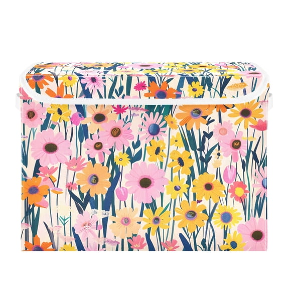 Blooming Flower Field Foldable Storage Bin with Lid and Handle Collapsible Storage Box 16.5 x 12.6 x 11.8 inches