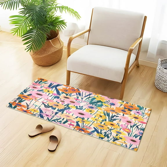 Blooming Flower Field Plush Carpet Non Slip Runner Rug Absorbent Bath Mat 39" x 20"