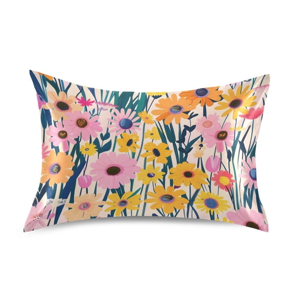 Blooming Flower Field Satin Pillowcase Envelope Design Pillow Covers 1 Pack Standard Size 20" x 26"