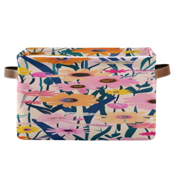 Blooming Flower Field Square Storage Bins with Handles Collapsible Containing Box 1 Pack