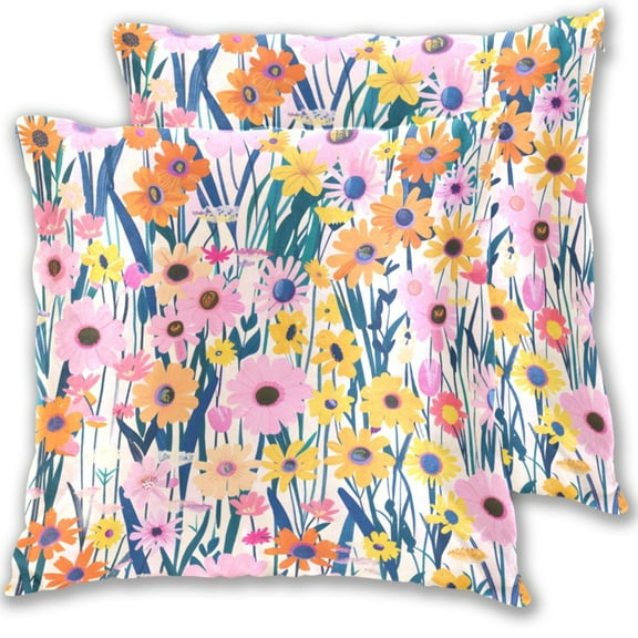 Blooming Flower Field Throw Pillow Covers Pillowcases 18 x 18 Inch Home Decor 2 Packs for Bedroom Sofa