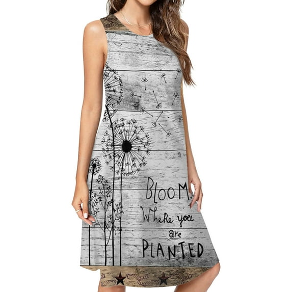 Blooming Flower Hope Seeds Wind Casual Sleeveless Loose Sundress Dress For Women Summer Dress Daily Woman