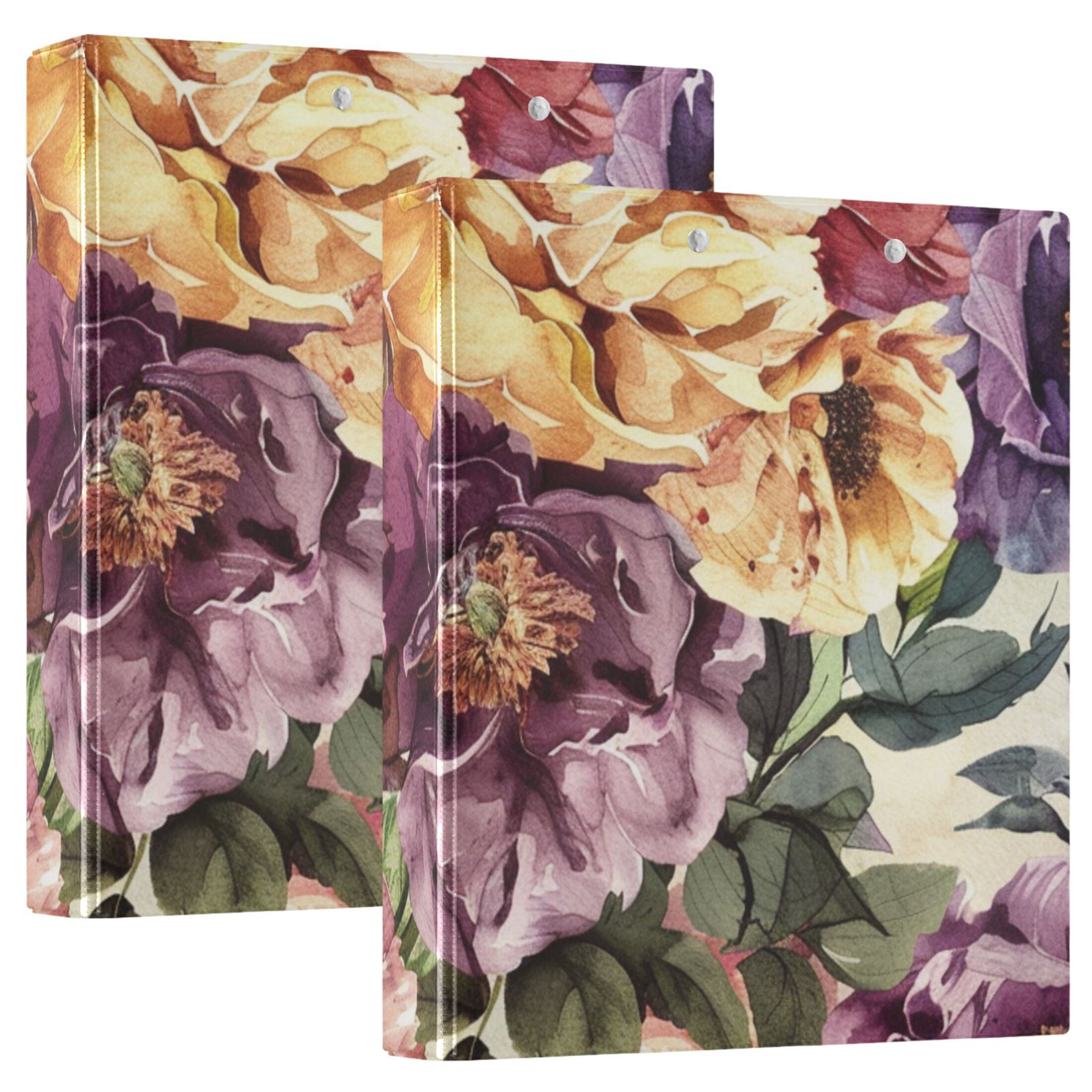 Blooming Flowers 3 Ring Binders 1.5 inch Hardcover File Folders with Interior Pockets A4 Size Organizer for School Office Hospital