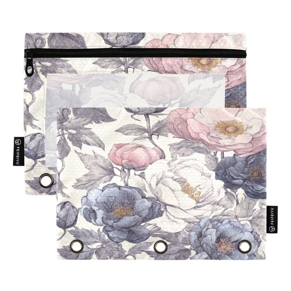 Blooming Flowers 9.8x7.1in Water Resistant Binder Pouch, 3-Ring Compatible, Transparent Front