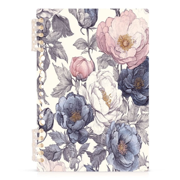 Blooming Flowers A5 8.3x5.7in PP Notebook, Adjustable Rings, 60 Sheets, Diary or Journey Note