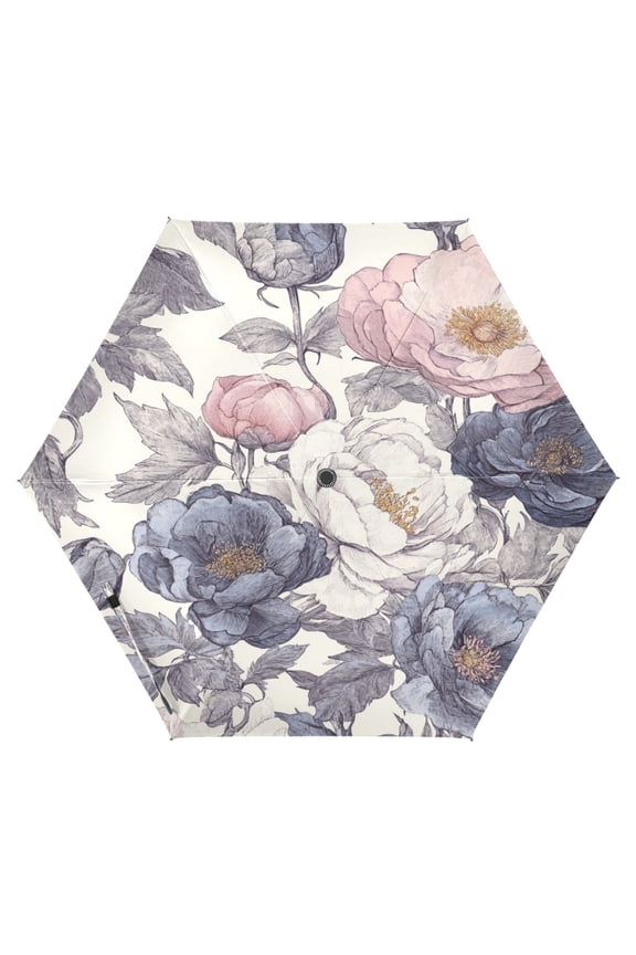Blooming Flowers Folding Umbrella UV50+ Waterproof Sun Protection Auto Open Close Compact Fiberglass Frame