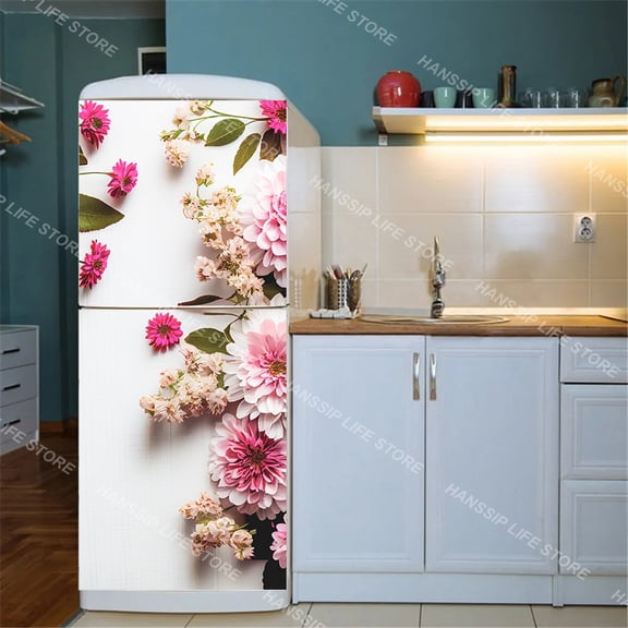 Blooming Flowers Fridge Art Mural Sticker Peel and Stick Home ration Wallpaper Kitchen Refrigerator Cabinet Floral Poster