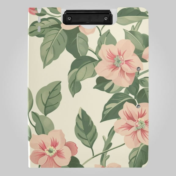 Blooming Flowers Green Leaves Foldable Binder Folder Clipboard with Pen Slot Double Clips A4 Size File Storage