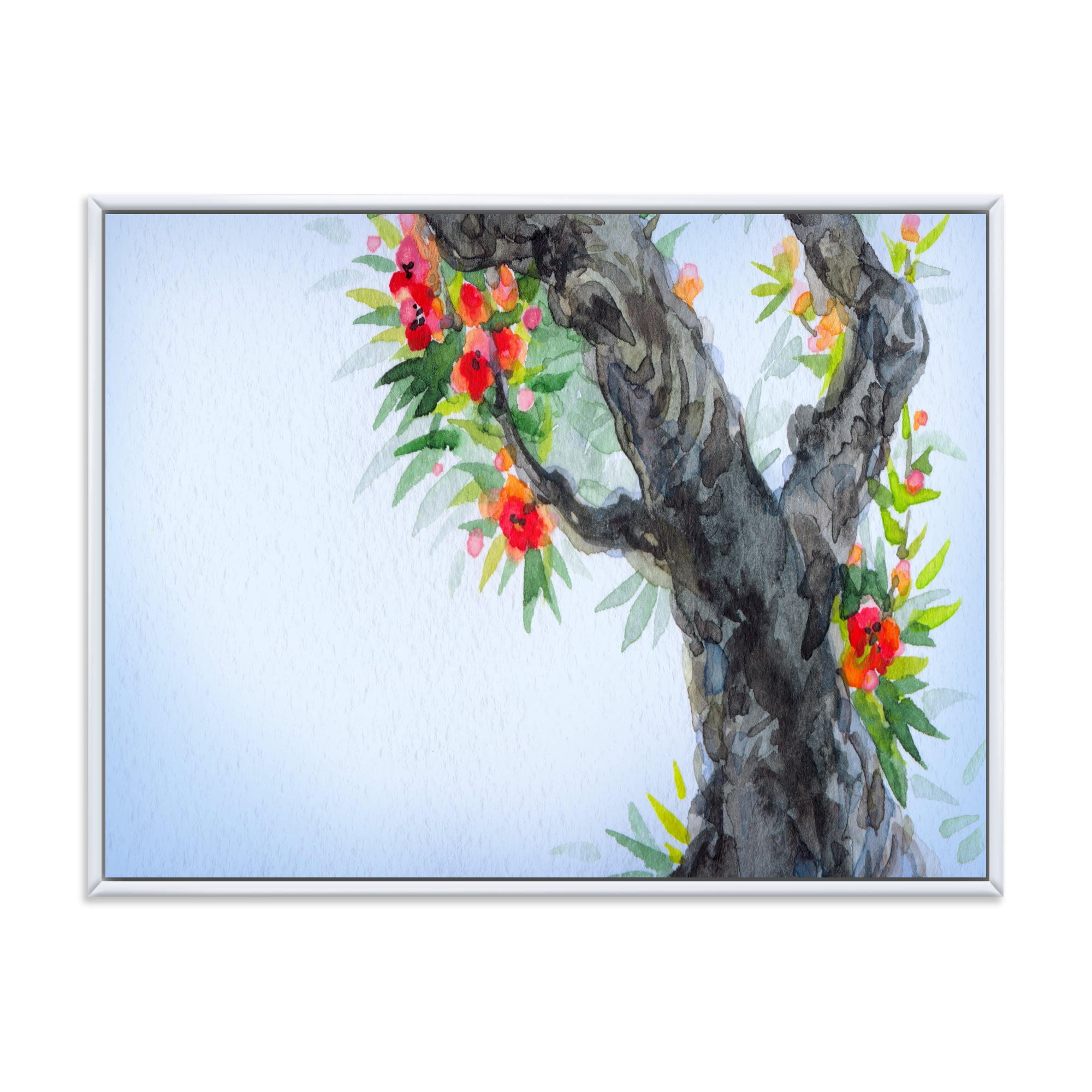 Blooming Flowers Of An Old Tree In Spring I 20 in x 12 in Framed Painting Canvas Art Print, by Designart