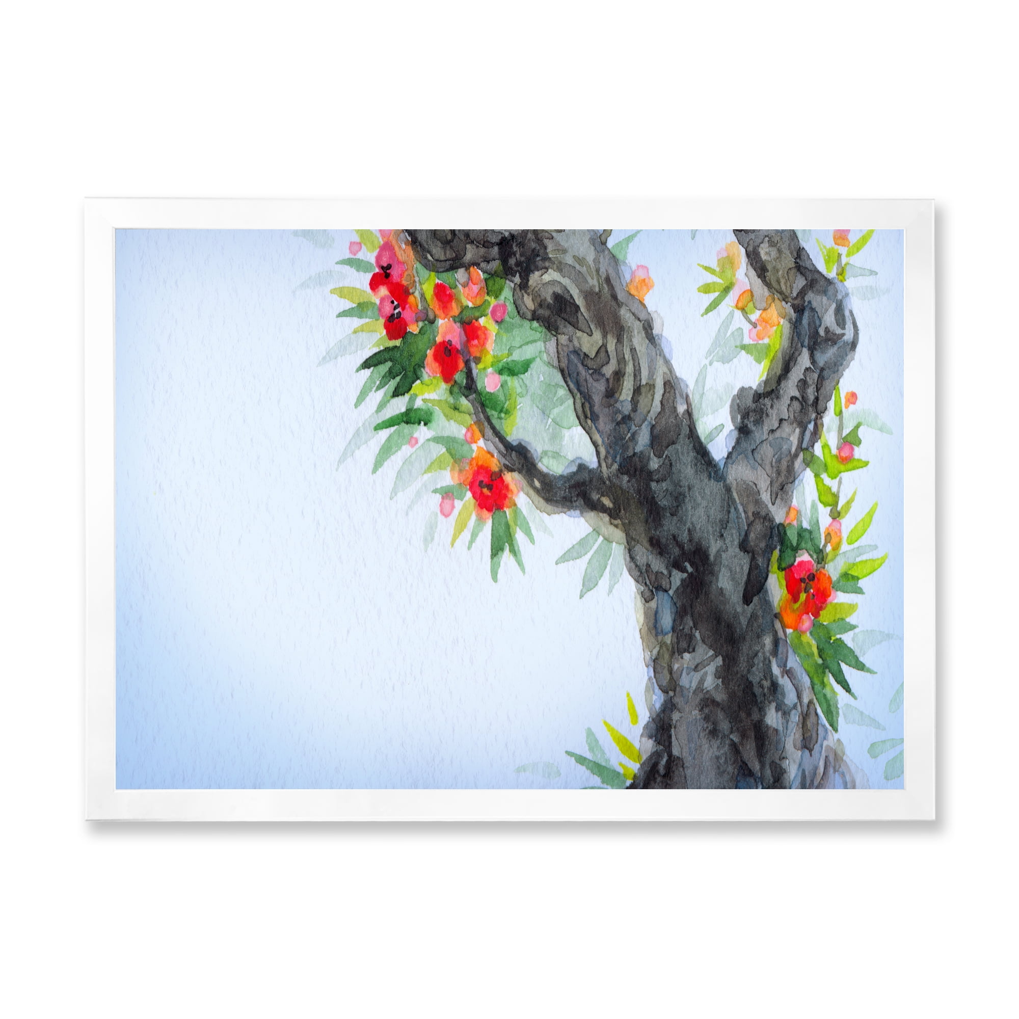 Blooming Flowers Of An Old Tree In Spring I 32 in x 16 in Framed Painting Canvas Art Print, by Designart