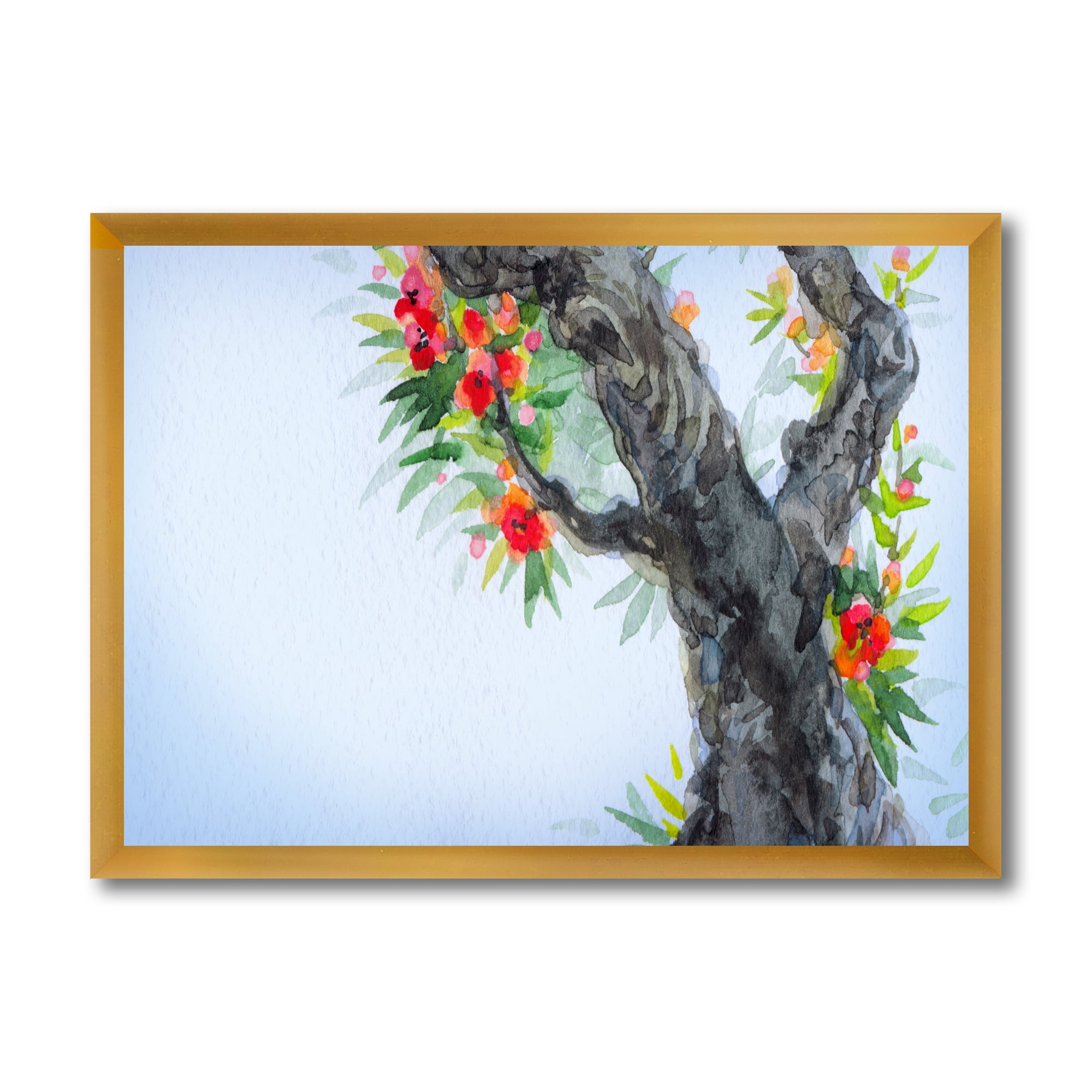 Blooming Flowers Of An Old Tree In Spring I 32 in x 16 in Framed Painting Canvas Art Print, by Designart
