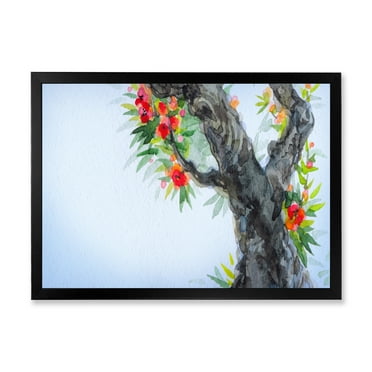 Blooming Flowers Of An Old Tree In Spring I 40 in x 30 in Framed Painting Canvas Art Print, by Designart