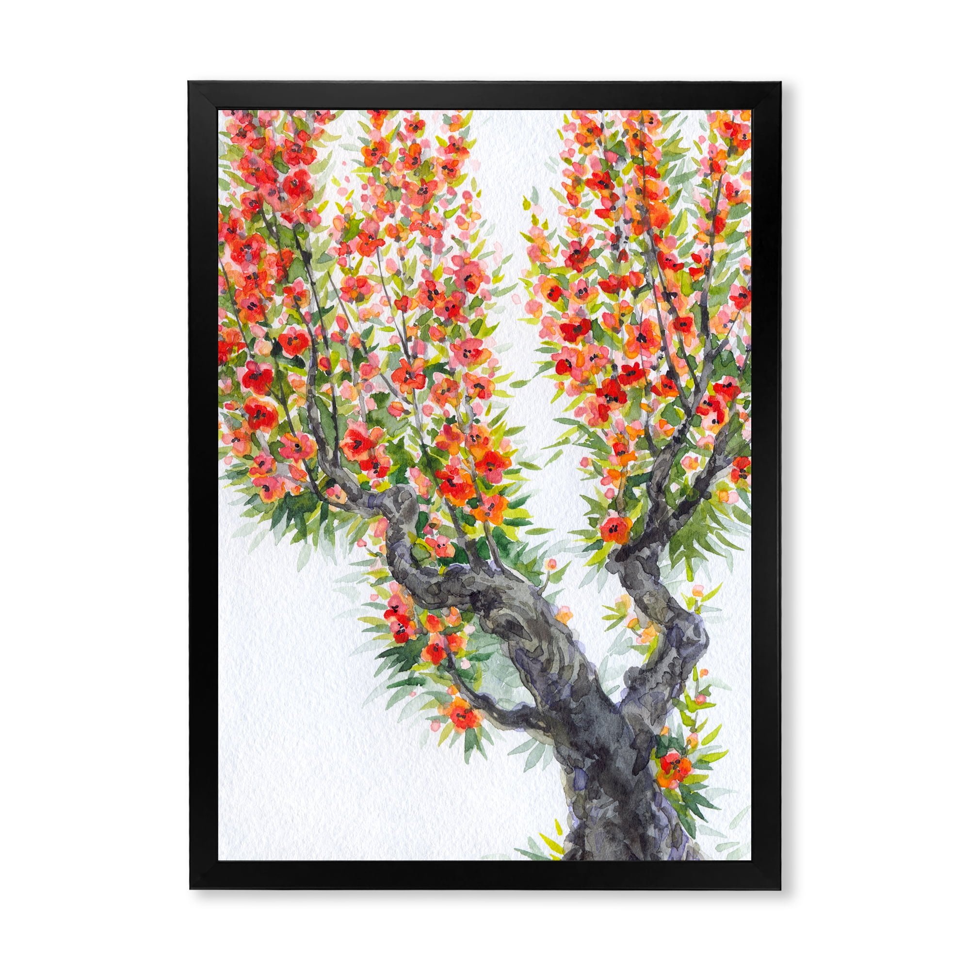 Blooming Flowers Of An Old Tree In Spring II 12 in x 20 in Framed Painting Canvas Art Print, by Designart