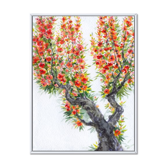 Blooming Flowers Of An Old Tree In Spring II 16 in x 32 in Framed Painting Canvas Art Print, by Designart