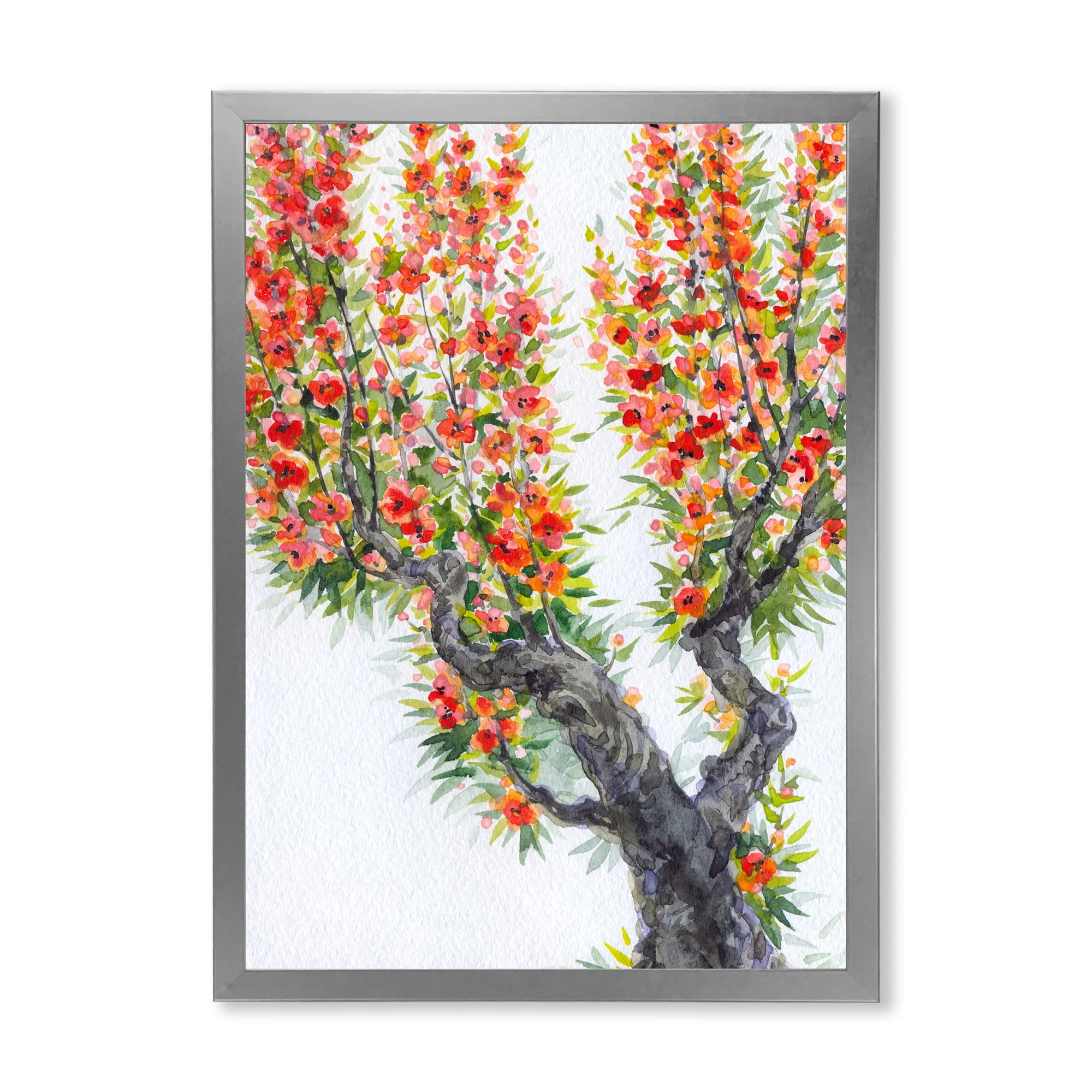 Blooming Flowers Of An Old Tree In Spring II 16 in x 32 in Framed Painting Canvas Art Print, by Designart