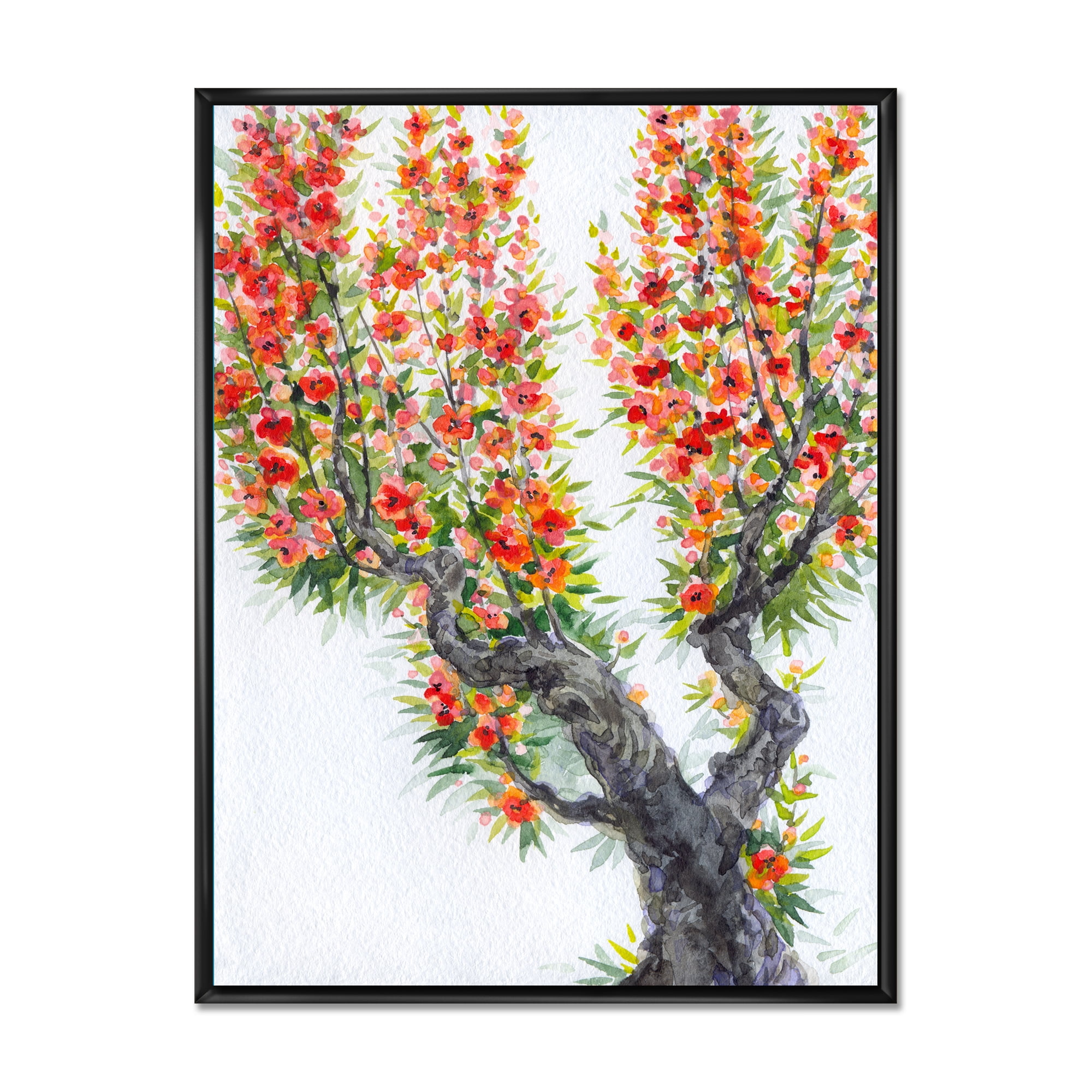 Blooming Flowers Of An Old Tree In Spring II 30 in x 40 in Framed Painting Canvas Art Print, by Designart