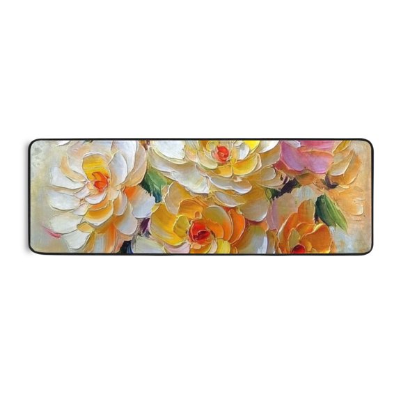 Blooming Flowers Oil Painting Runner Rug for Hallways Kitchen Non Slip 2'x 6' Washable Hall Carpet for Bedroom Entryway Laundry Room