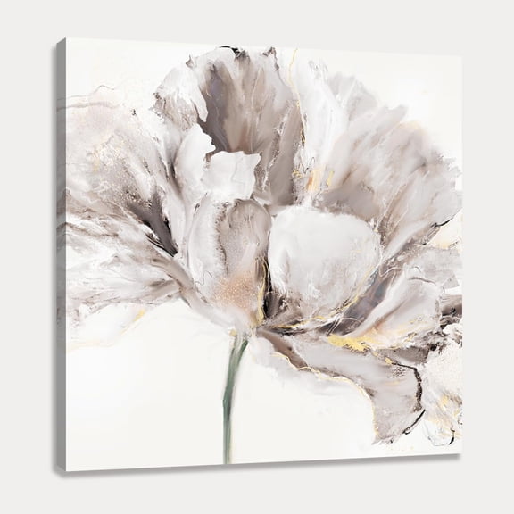 Blooming Flowers Picture Decor Wall Art White Abstract Floral with Gold Hand Painting artwork on Canvas for Bathroom Bedroom Walls 12x12