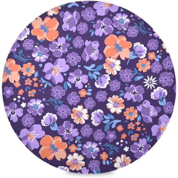 Blooming Flowers Purple Round Placemats Washable Placemats Non-Slip Heat-Resistant Table Place Mats for Dining Kitchen Holiday Party Table 15.4"-6PCS Home Decor