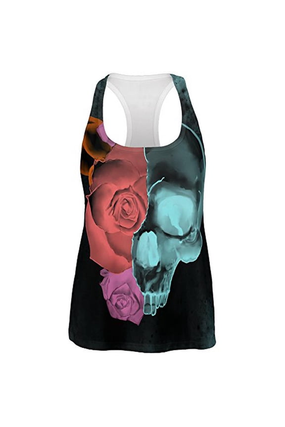 Blooming Flowers Skull XRay All Over Womens Racerback Tank Top