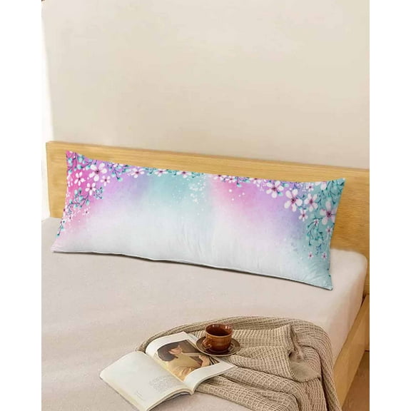 Blooming Flowers Spring Throw Pillow Cover,Watercolor Purple Teal Printed Rectangle Decorative Pillow Case Protector Soft Cushion Cover Lumbar Pillowcase for Couch Sofa Bedroom Car Decor 20x54 Inch