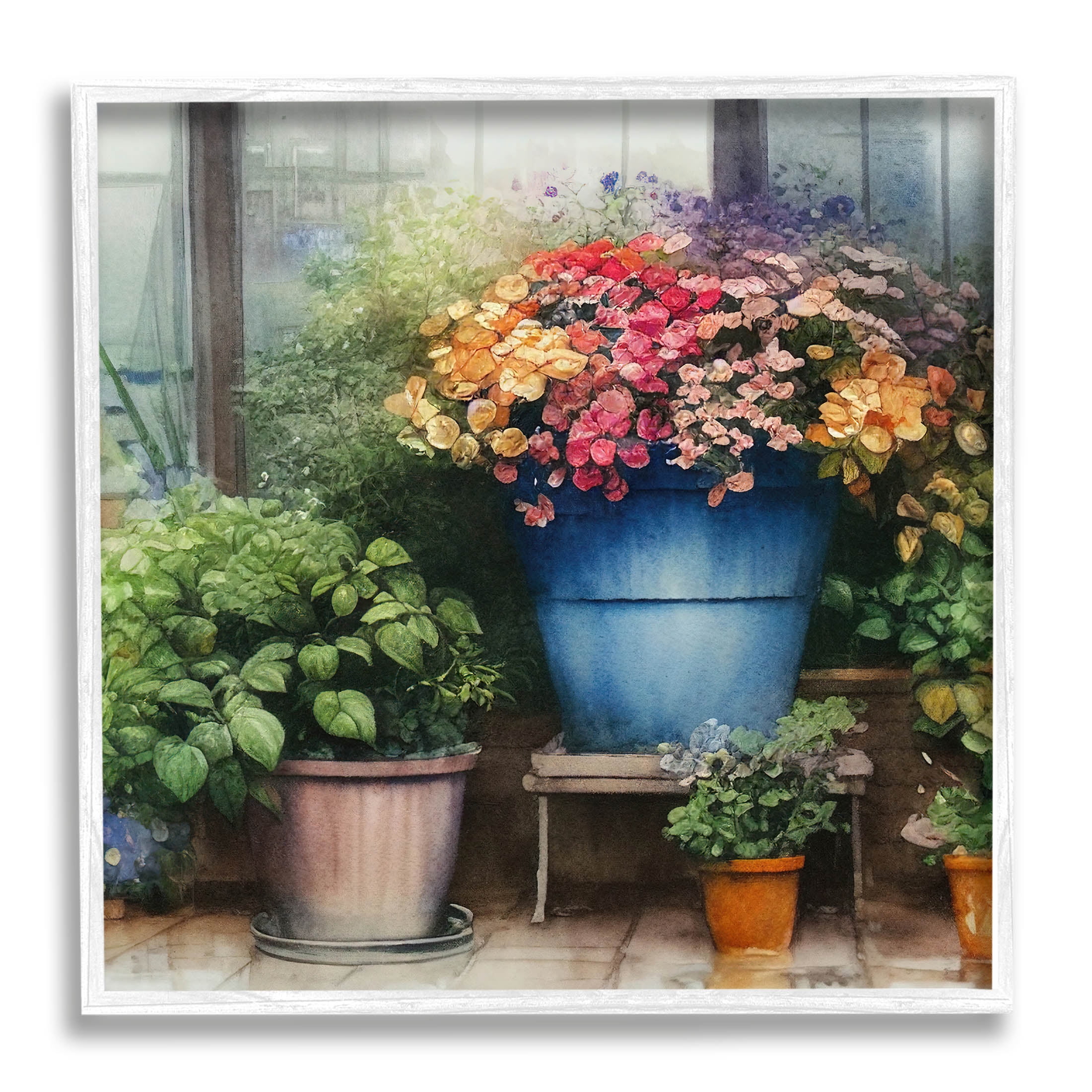 Blooming Flowers Vivid Garden Botanical & Floral Painting White Framed Art Print Wall Art