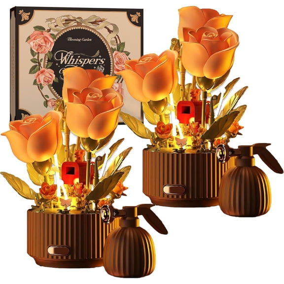 Blooming Garden Kiss – 3D Pop-Up DIY Dynamic Flower Bouquet Building Blocks, Forever Bloom Blocks 3DPuzzle with Remote Control and Lights, Valentine's Day Gifts