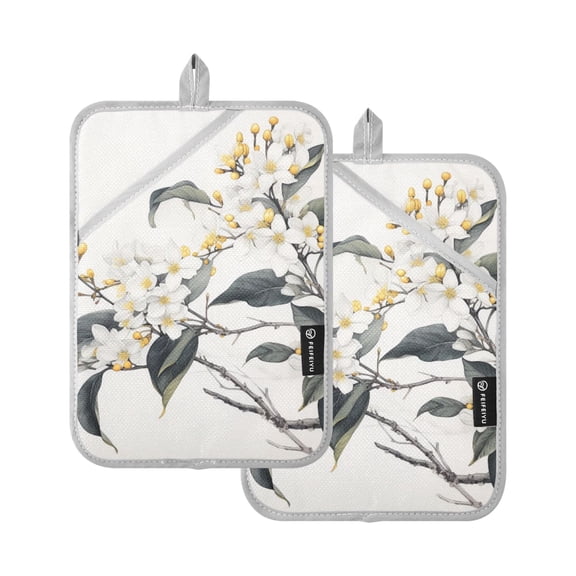 ALAZA Blooming Jasmine Flowers Pot Holders Set of 2 Heat Resistant Kitchen Oven Mitts