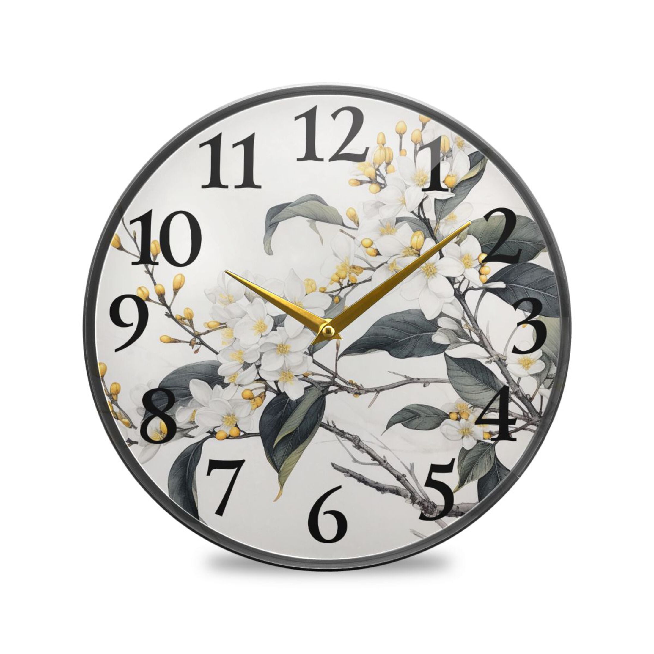 Blooming Jasmine Flowers Wall Clocks Battery Operated 9.5 Inch Round ...