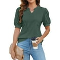thumbnail image 1 of Blooming Jelly Womens Dressy Casual Tops Puff Sleeve Work Blouses Pleated V Neck T Shirts, 1 of 4