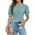 thumbnail image 1 of Blooming Jelly Womens Dressy Casual Tops Puff Sleeve Work Blouses Pleated V Neck T Shirts, 1 of 4