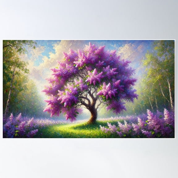 Blooming Lilac Tree – A Vibrant Spring Landscape Poster Wall Art, Modern Wall Decor For Living Room Bedroom, 8x12 UNFRAMED