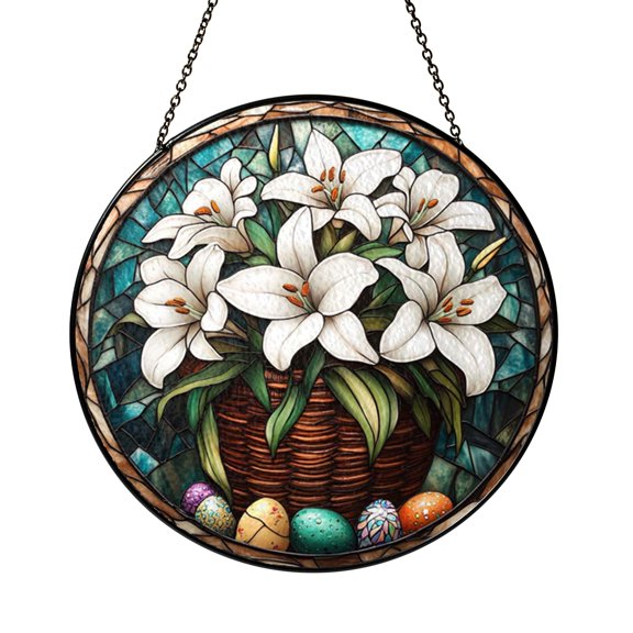 Blooming Lily Stained Glass Suncatcher for Window Decor, Gentle Garden Theme Gift