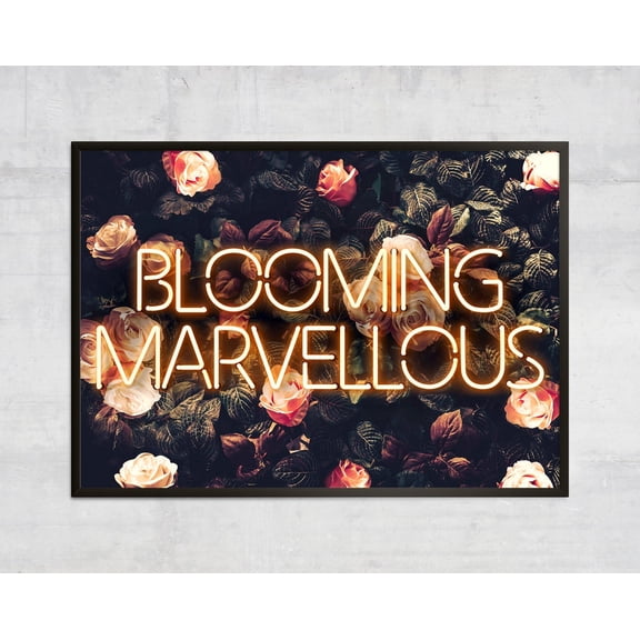 Blooming Marvellous Neon Wall Art Print, Floral Home Decor, Happy Quote Prints Wall Art, Modern Wall Decor, 16x24 UNFRAMED