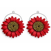 SeasonsEasy Set of 2 Metal Sunflower Wall Decor 11.5 Inch Indoor Outdoor Garden Art Red