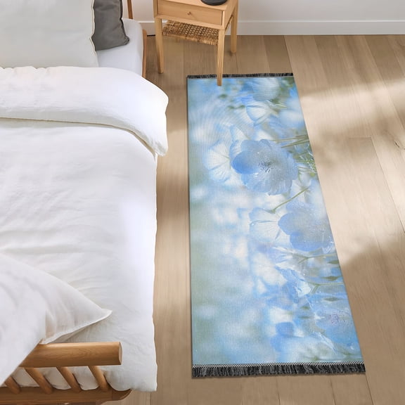 Blooming Nemophila Flowers Bedside Runner Rug 2'x 6' Non Slip Carpet Floor Mat Area Rug